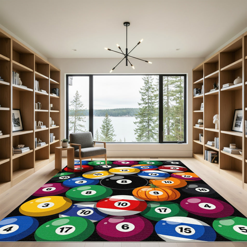 Colorful Billiard Ball Pumpkin Collage Rug