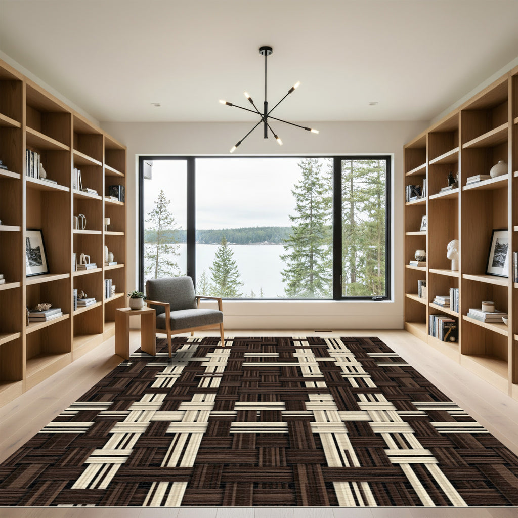 Woven Brown Beige Texture Interlace Rug