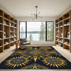 Golden Aztec Sunburst Celestial Medallion Rug