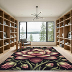 Pink Lotus Bloom Garden Illustration Rug