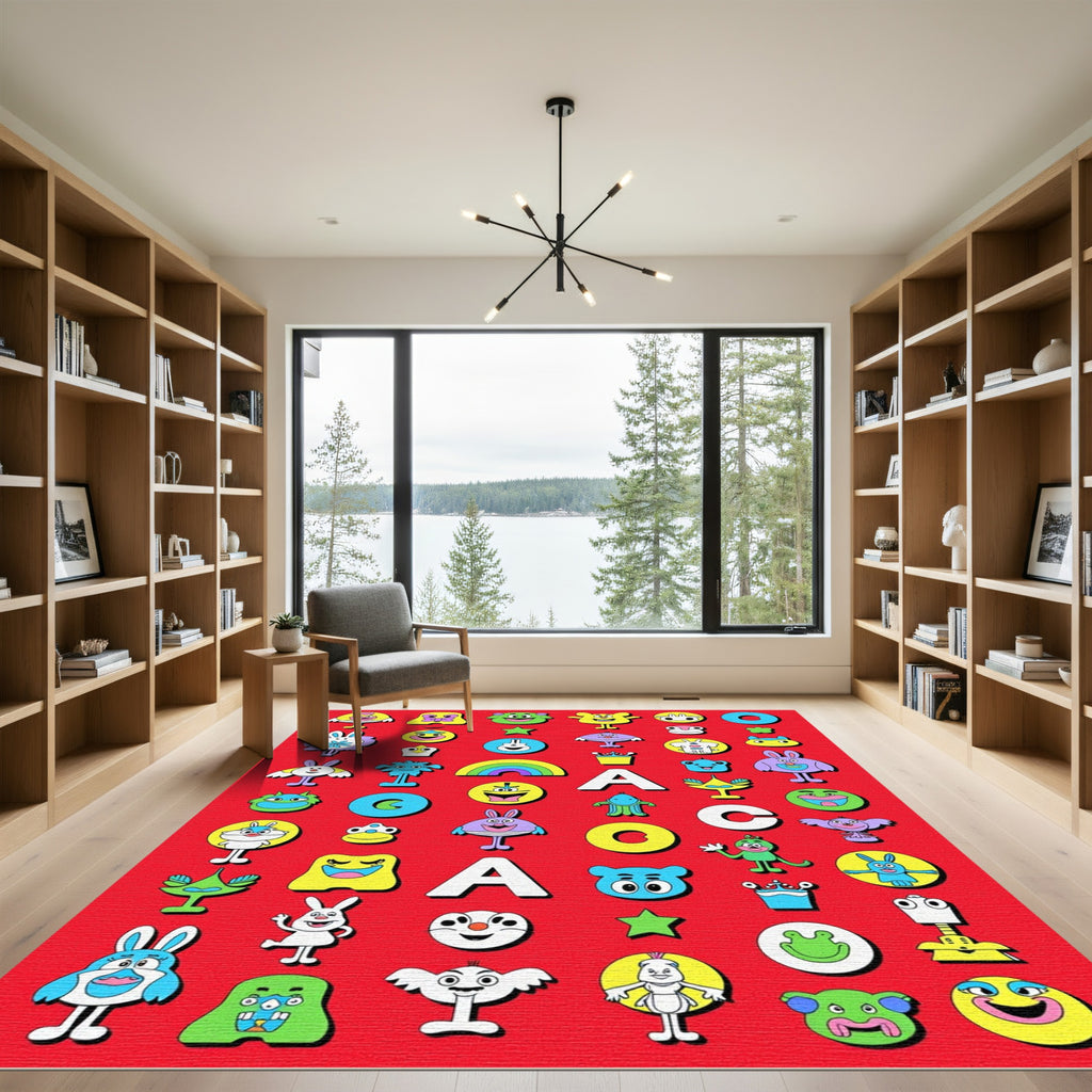 Playful Cute Cartoon Characters Collage Rug
