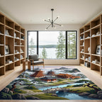 Mist-Covered Pagoda Mountain Landscape Tapestry Rug