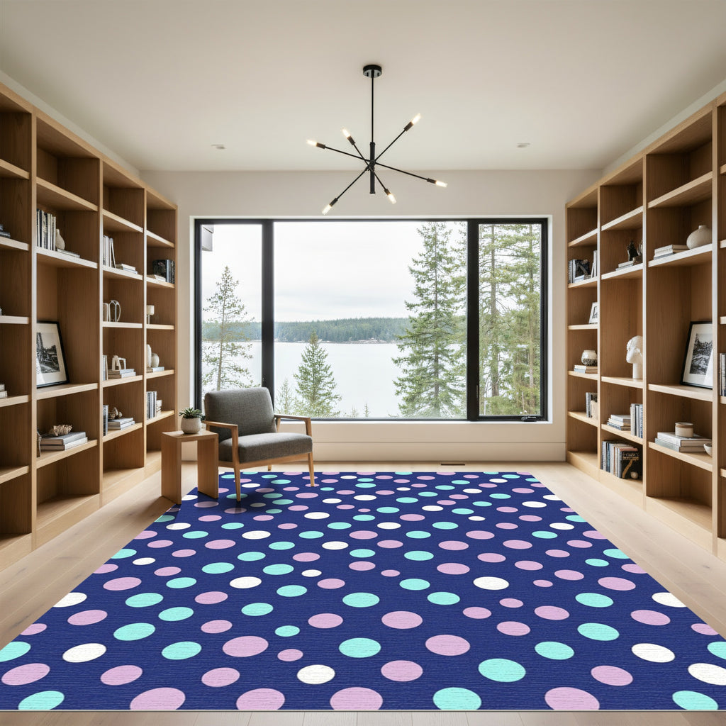 Navy Blue Multi Color Polka Dots Rug
