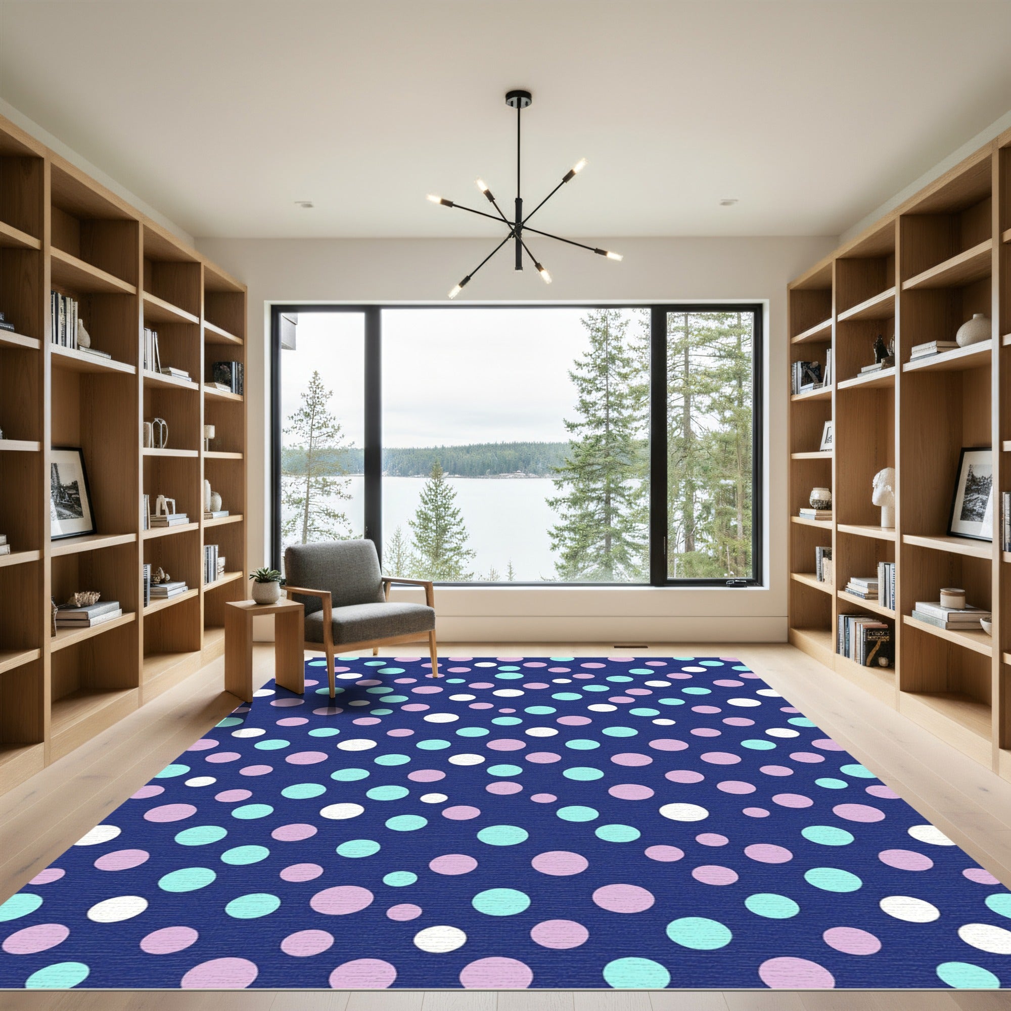 Navy Blue Multi Color Polka Dots Rug