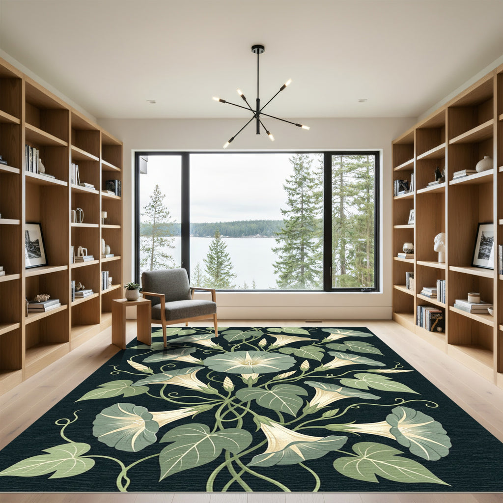 Sage Green Botanical Morning Glory Bouquet Rug