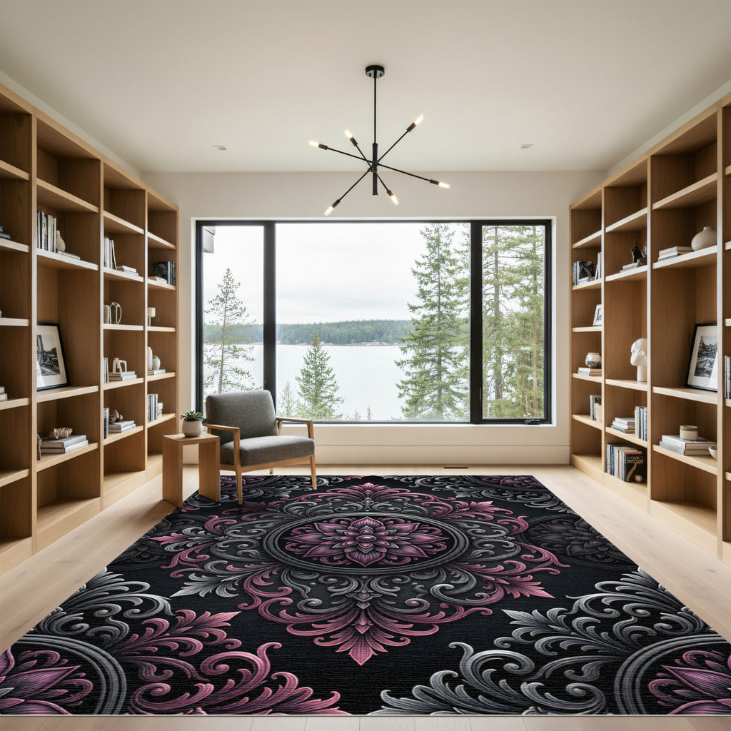 Sophisticated Pink and Gray Floral Medallion Rug