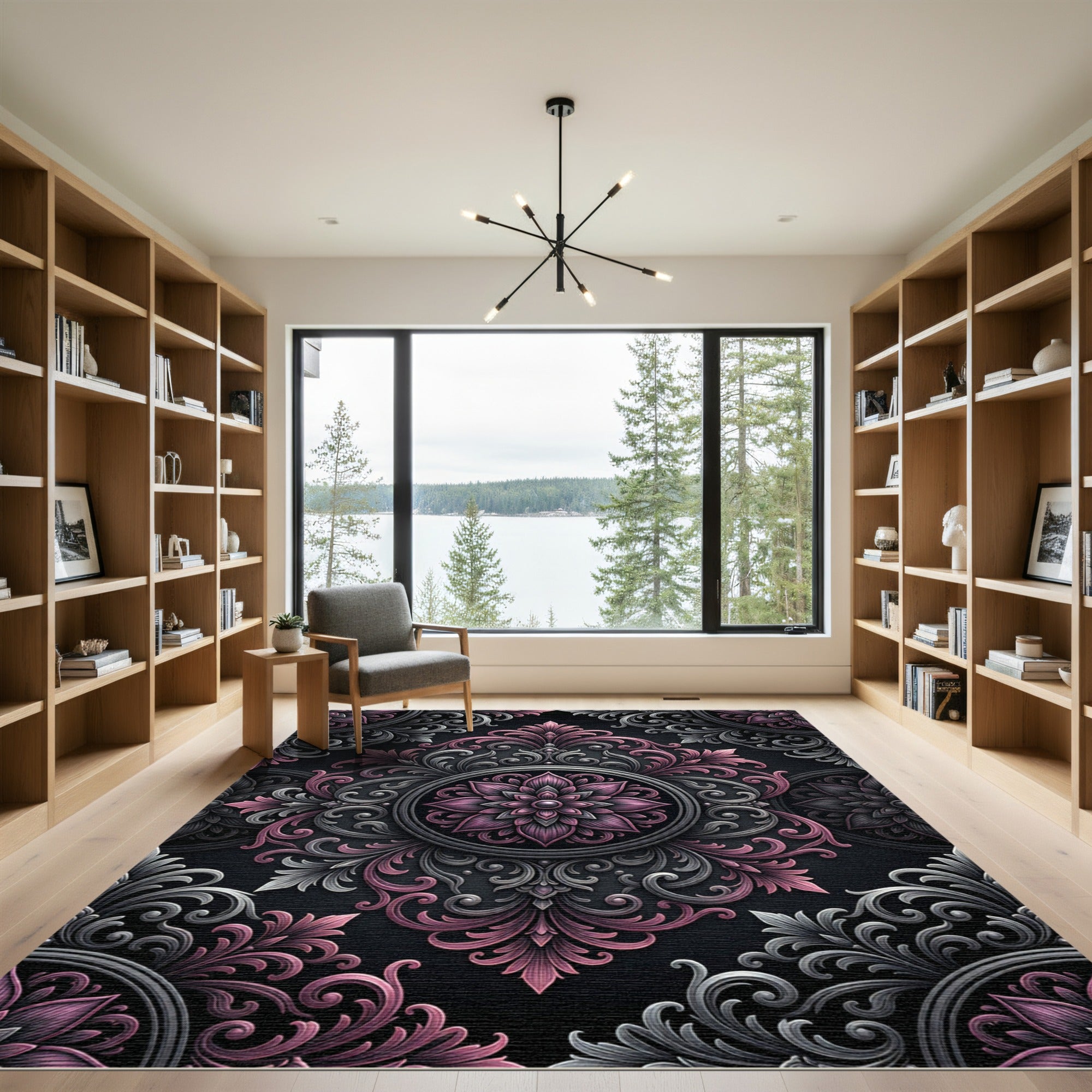 Sophisticated Pink and Gray Floral Medallion Rug