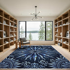 Deep Blue Starburst Mandala Art Rug