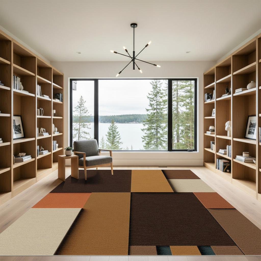 Earthy Tones Abstract Geometric Blocks Rug