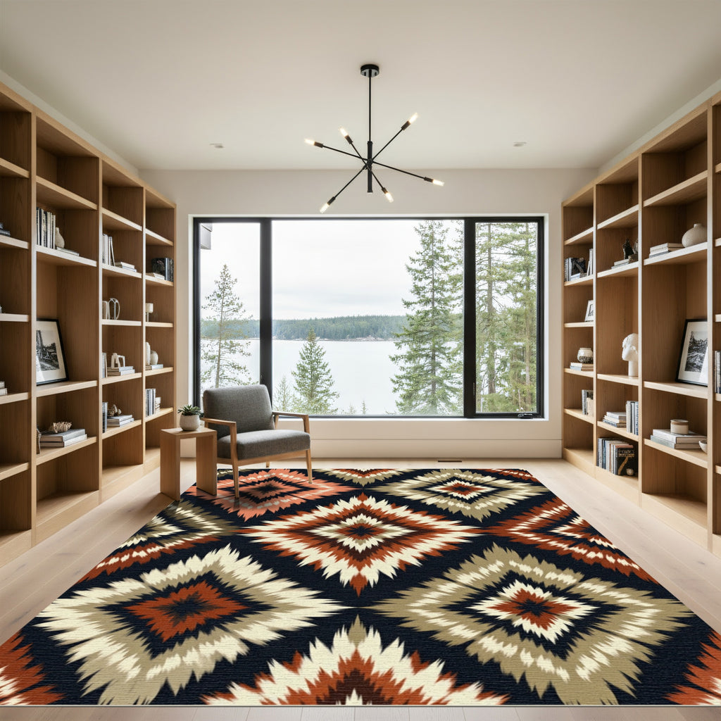 Geometric Earthy Tone Ikat Diamond Rug