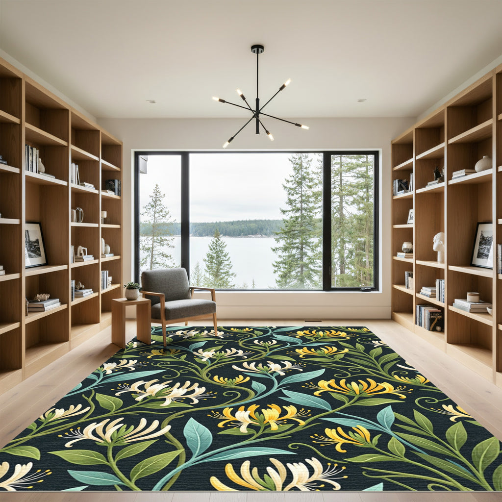 Yellow White Honeysuckle Botanical Art Rug