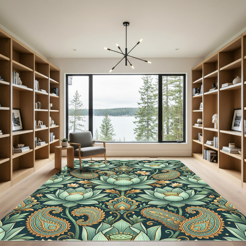 Emerald Lotus Paisley Garden Rug