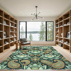 Emerald Lotus Paisley Garden Rug