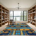 Vibrant Navy Blue Golden Geometric Arrow Rug