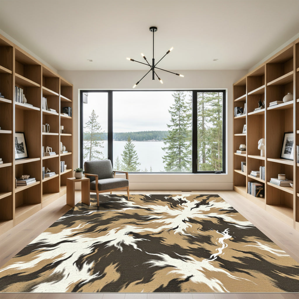 Earthy Abstract Radial Swirl Rug