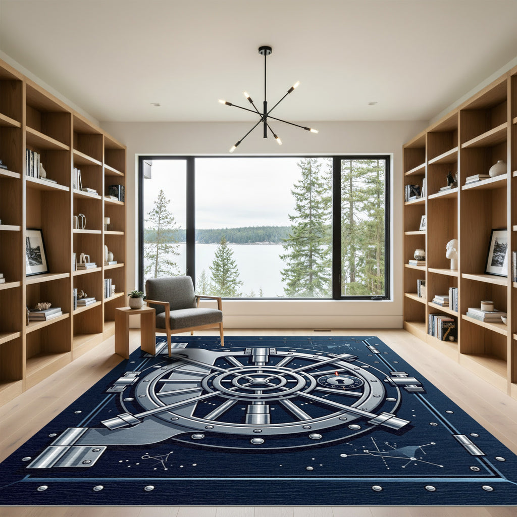 Industrial Metallic Vault Circular Steel Art Rug