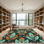 Teal and Orange Southwestern Feather Tapestry Rug
