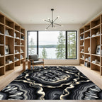 Elegant Black Crystal Agate Waves Rug