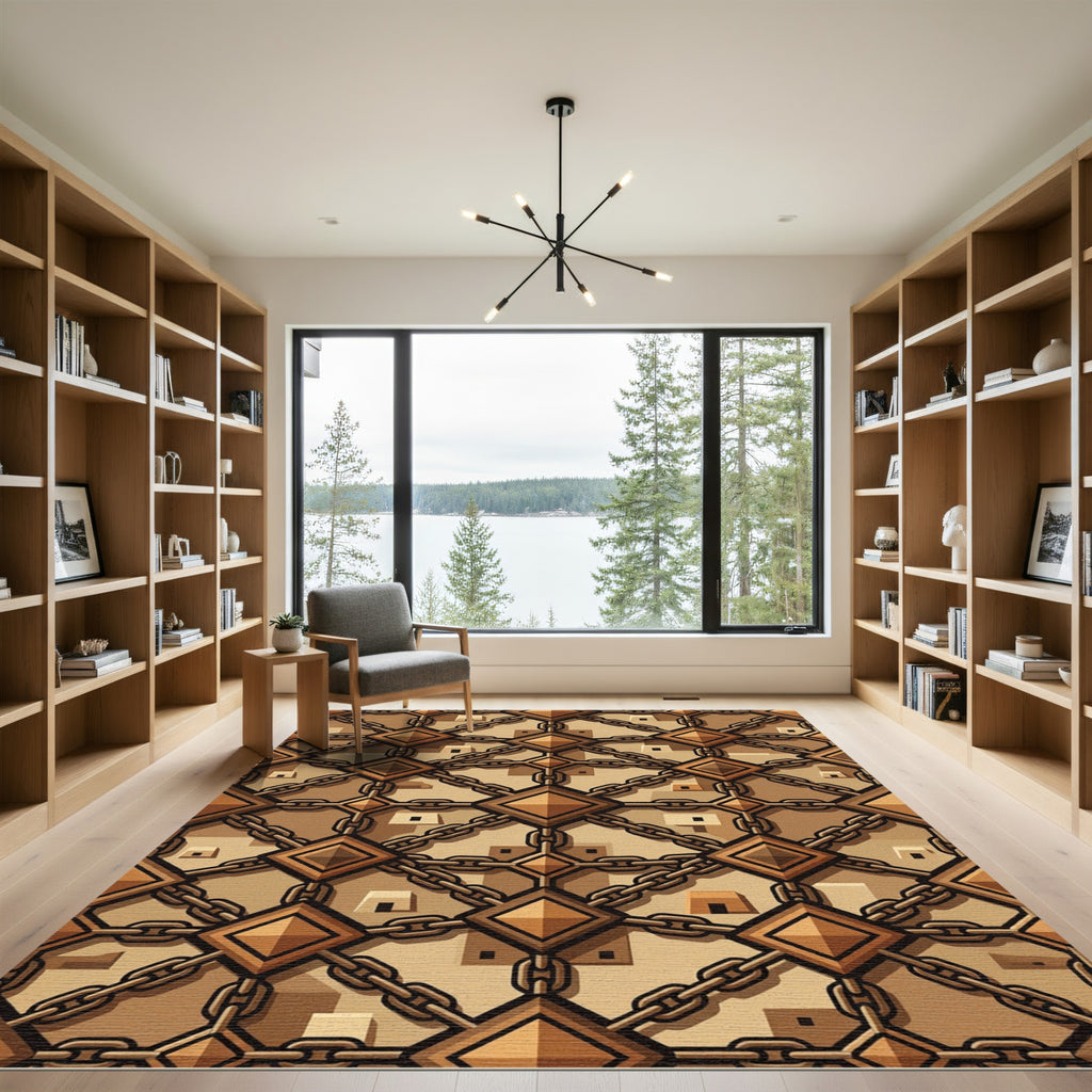 Bronze Chain Linked Geometric Industrial Rug