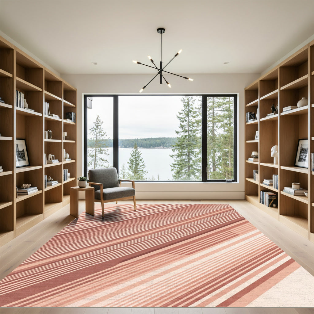 Earthy Terracotta Diagonal Linear Stripe Rug