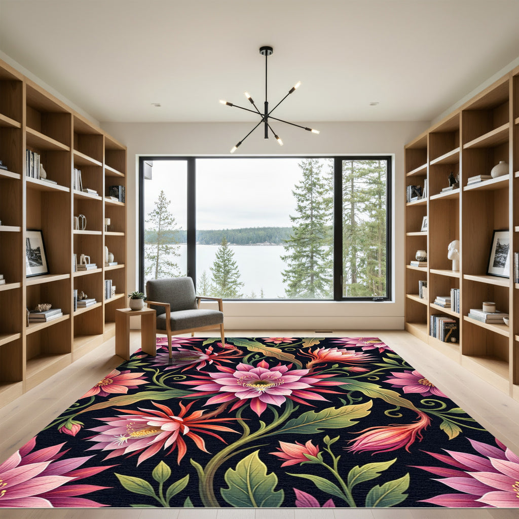 Lush Pink Cactus Bloom Botanical Art Rug