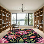 Lush Pink Cactus Bloom Botanical Art Rug