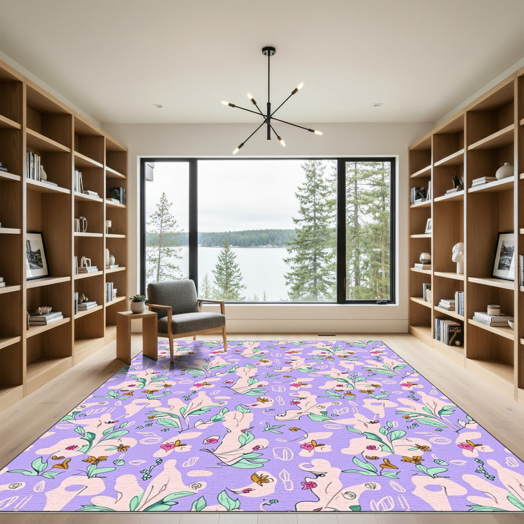 Whimsical Lavender Floral Abstract Flow Rug