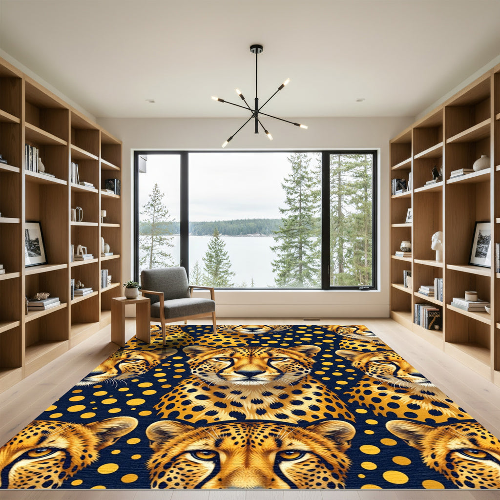 Golden Cheetah Head Spotted Polka Dot Rug