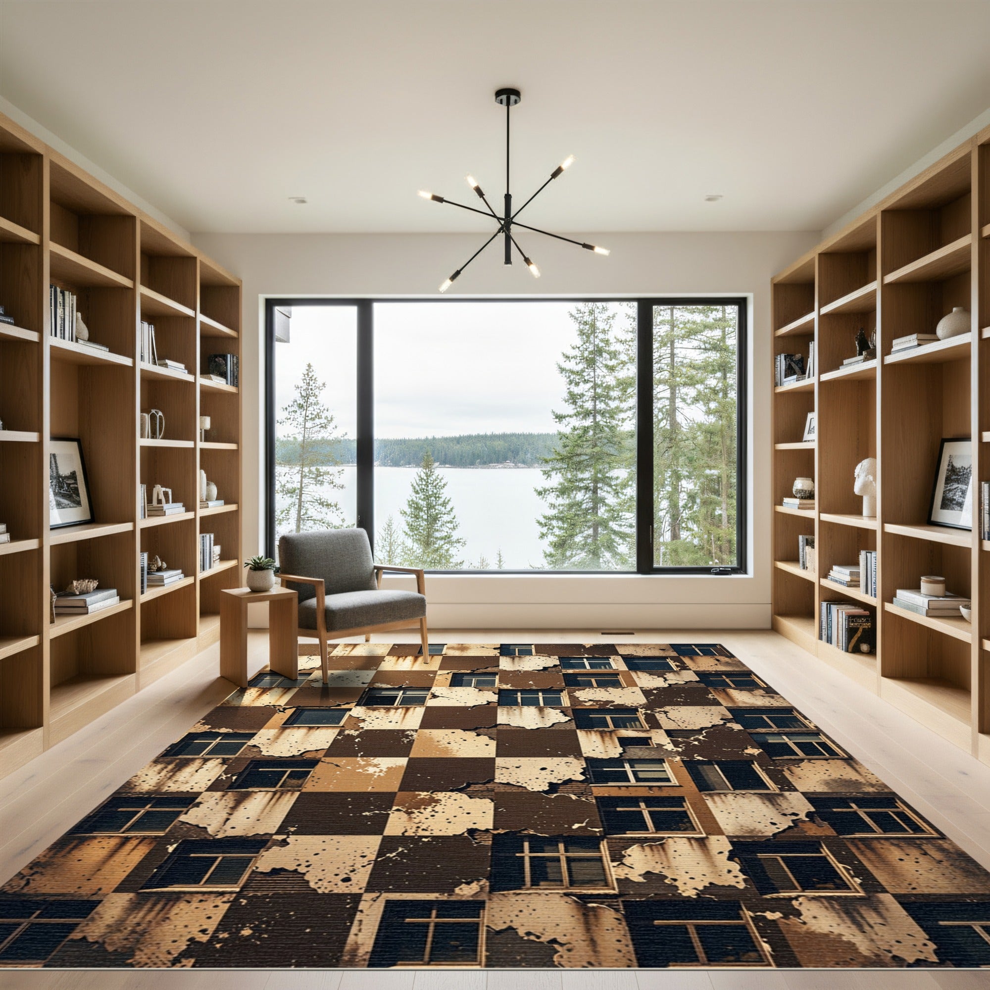 Textured Brown and Beige Checkerboard Rug