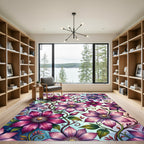 Elegant Purple Clematis Botanical Floral Rug