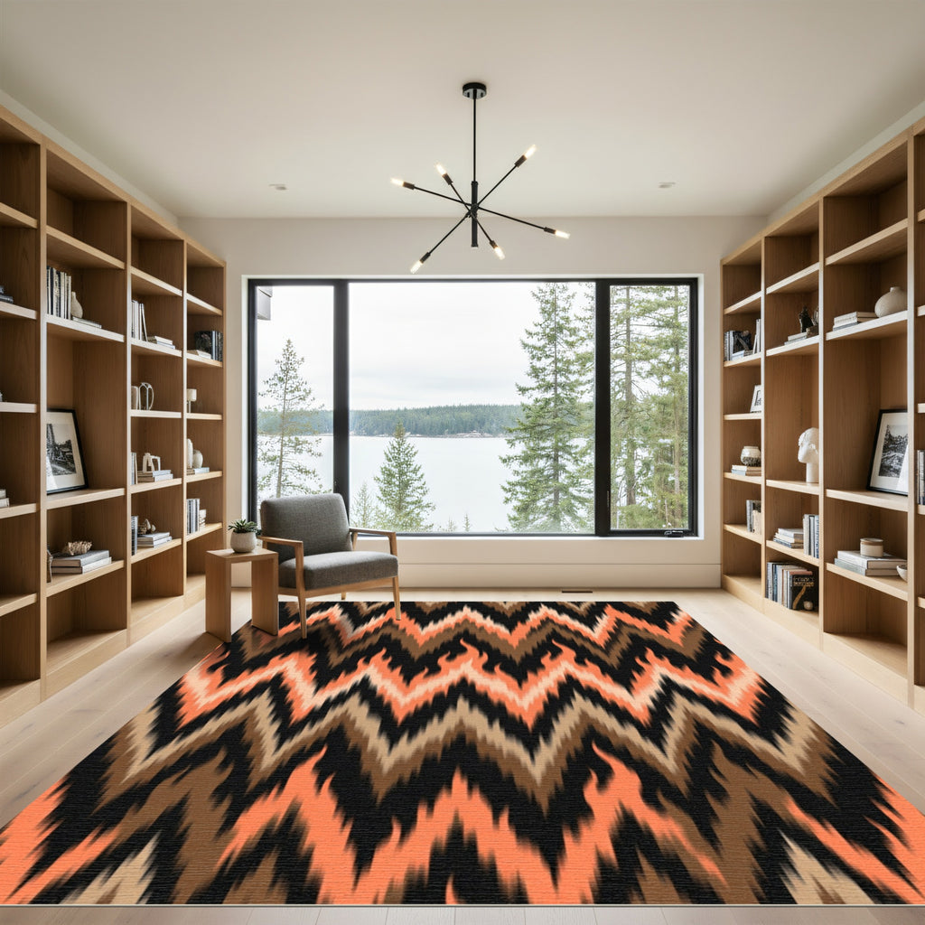 Fiery Orange Brown Zigzag Chevron Rug