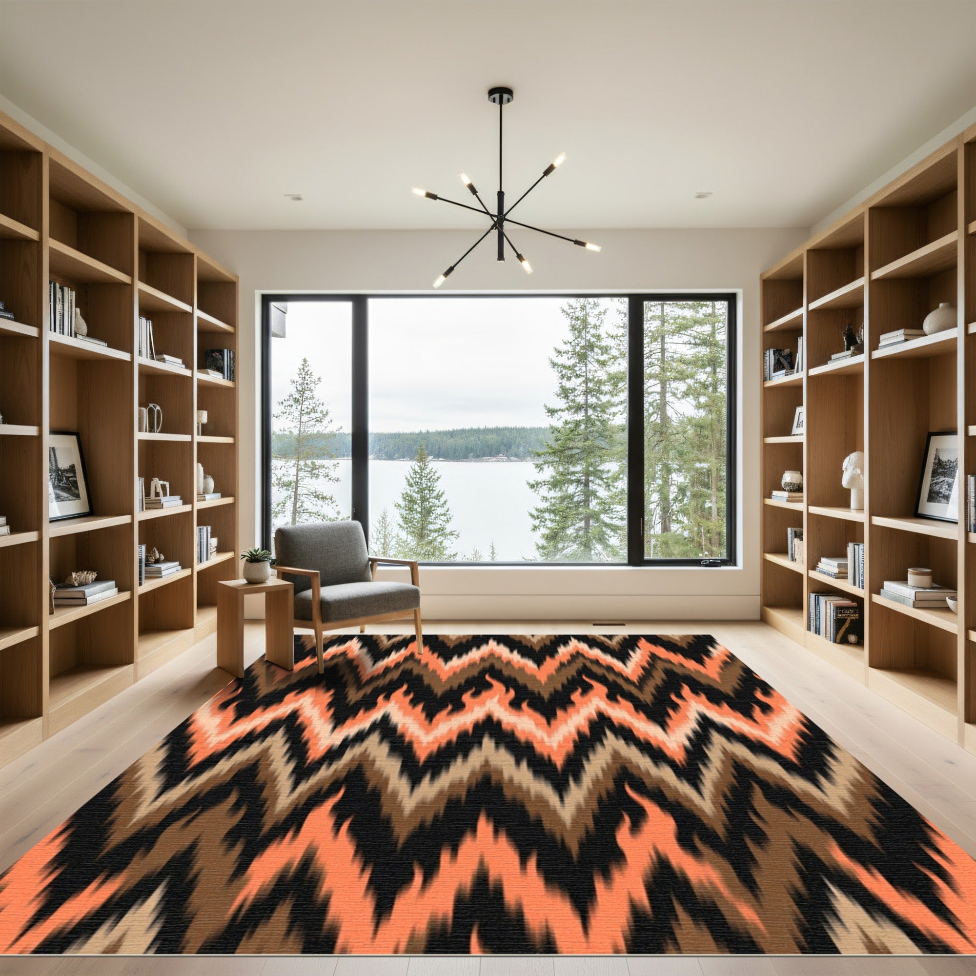 Fiery Orange Brown Zigzag Chevron Rug