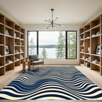 Mid-Century Blue and Cream Wave Rug