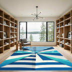 Abstract Blue White Water Stripes Rug