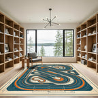 Vintage Blue and Orange Raceway Schematic Rug