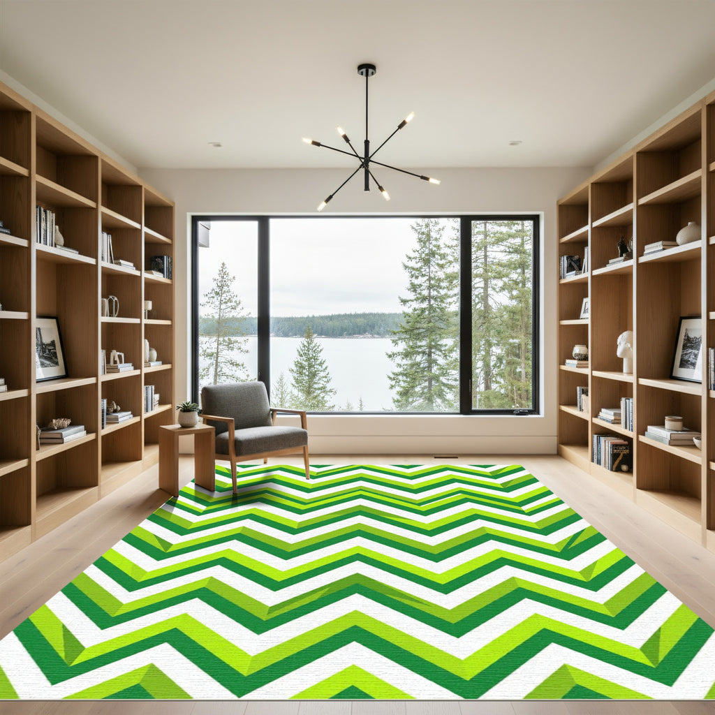 Vibrant Lime Emerald Zigzag Chevron Rug