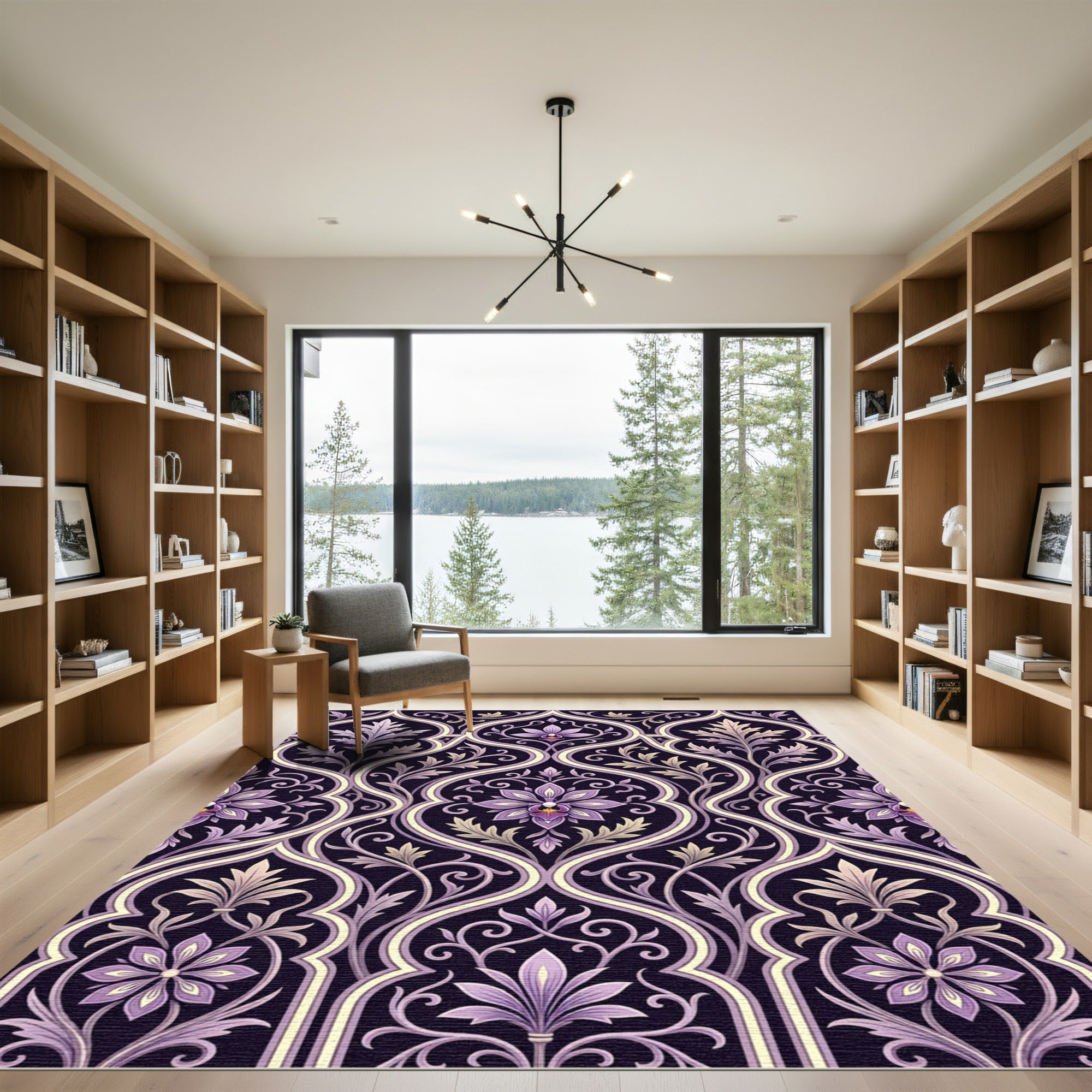 Elaborate Purple Floral Lattice Inlay Rug