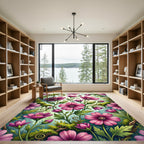 Enchanted Magenta Blossom Woodland Meadow Rug