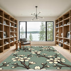 Elegant Sage Green Cherry Blossom Branch Rug