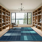 Calm Blue Grid Linear Composition Rug