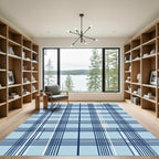 Light Blue Navy Grid Plaid Rug
