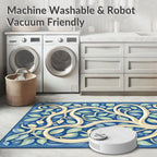 Abstract Aqua Brush Stroke Pattern Rug