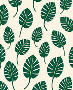 Dark Green Tropical Leaf Pattern Rug