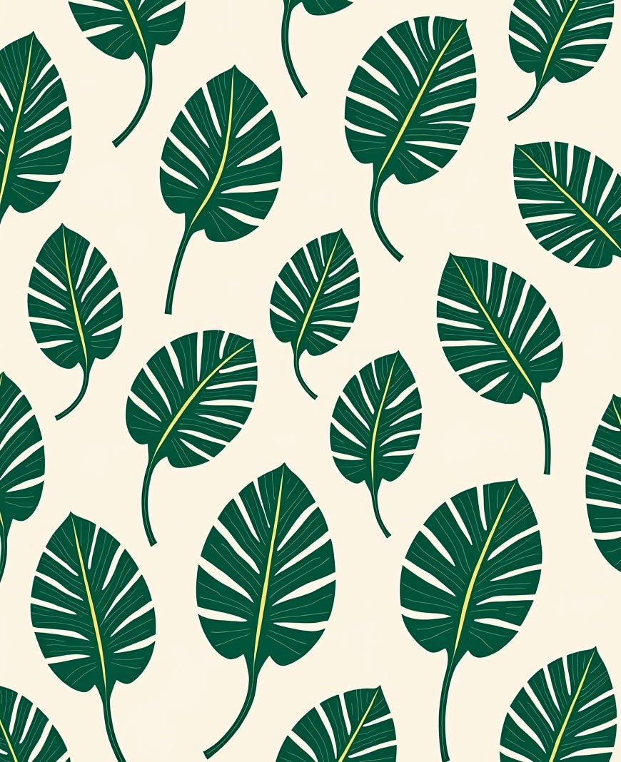 Dark Green Tropical Leaf Pattern Rug