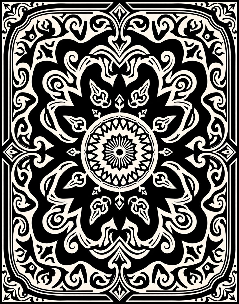 Monochromatic Intricate Floral Mandala Pattern Rug