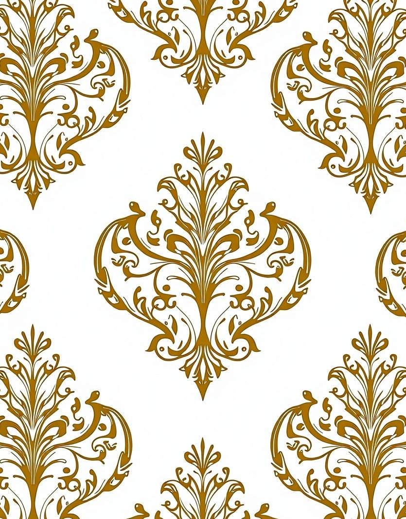 Elegant Gold Scrollwork Damask Design Rug