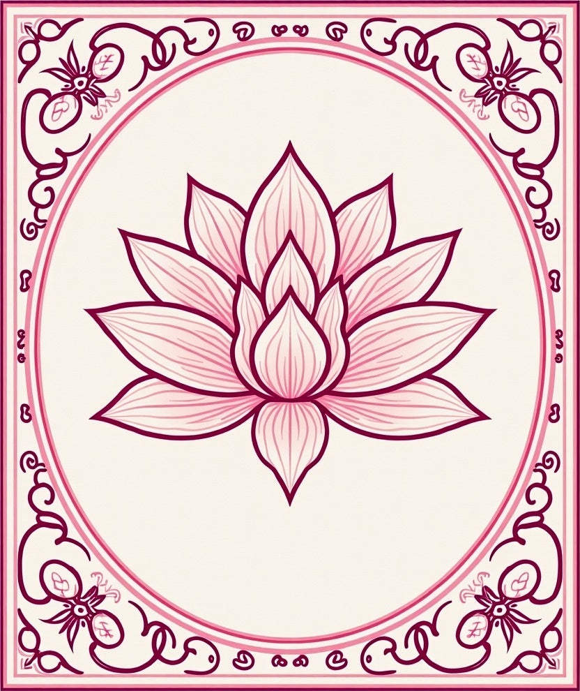 Pink Lotus Floral Border Design Rug