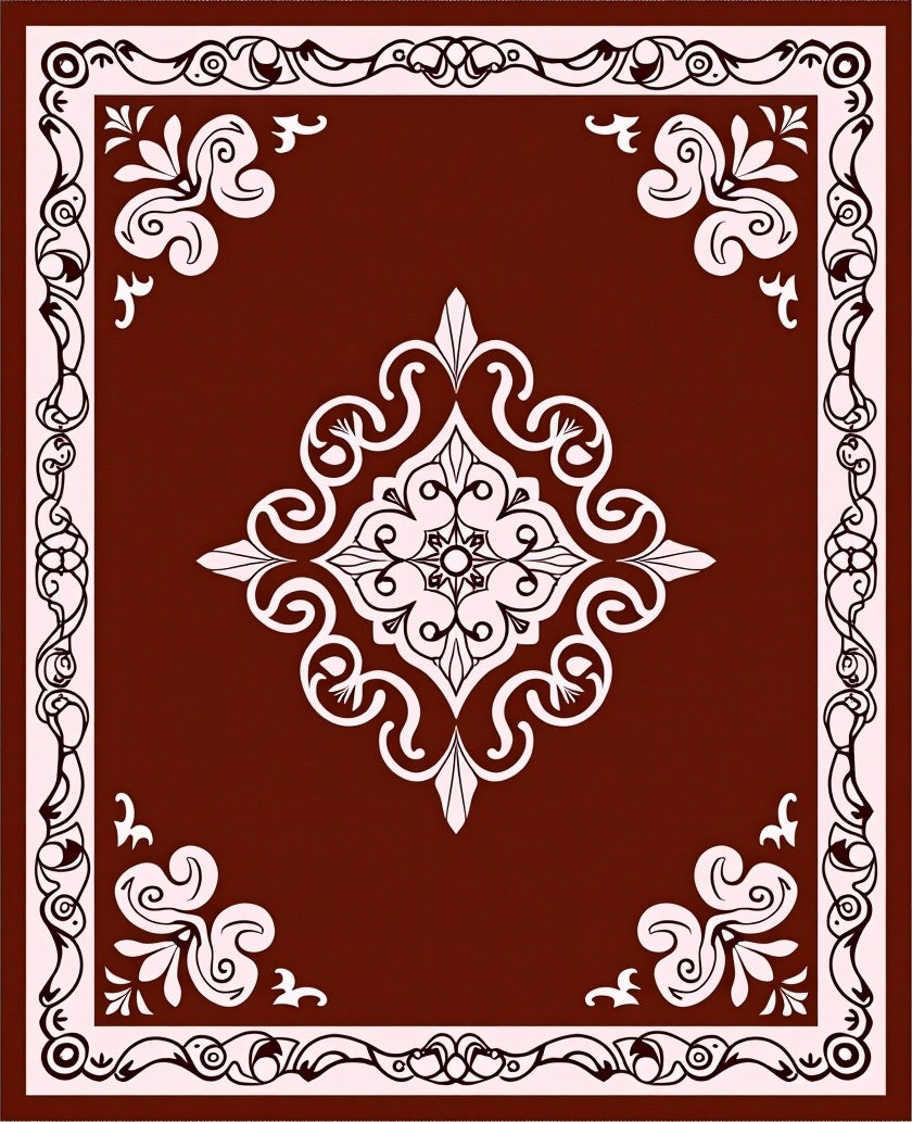 Ornate Floral Border White Design Rug