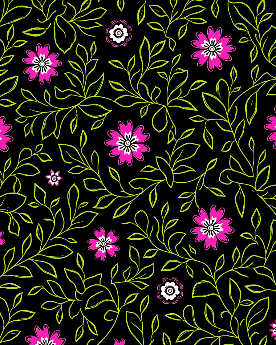 Dark Floral Vines With Pink Blooms Rug