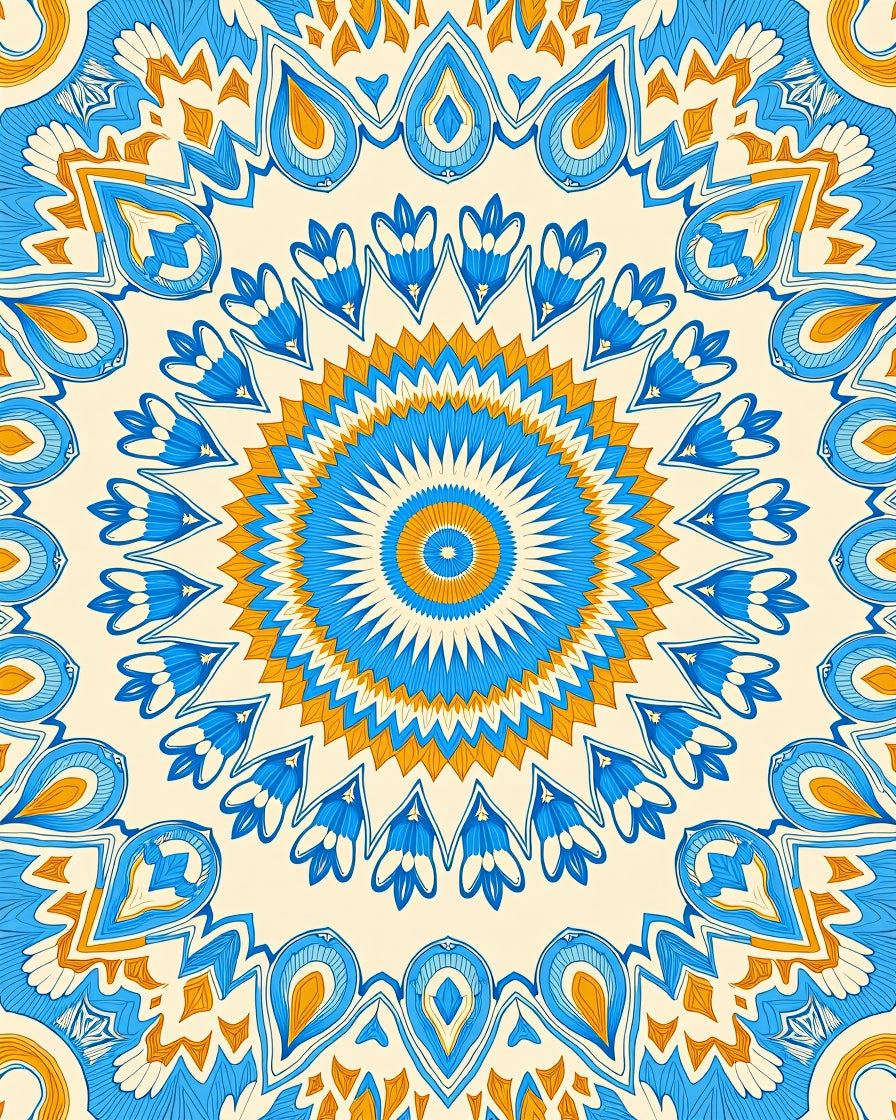 Radiant Blue Orange Intricate Mandala Rug
